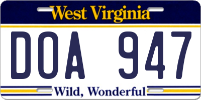 WV license plate DOA947