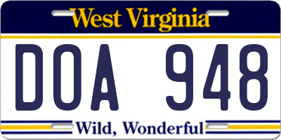 WV license plate DOA948