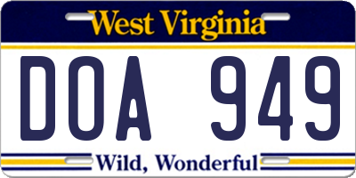WV license plate DOA949
