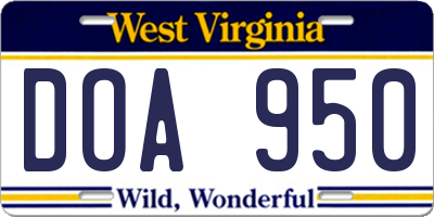 WV license plate DOA950