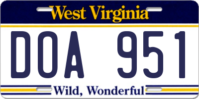WV license plate DOA951