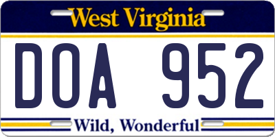 WV license plate DOA952