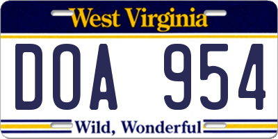 WV license plate DOA954