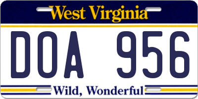 WV license plate DOA956