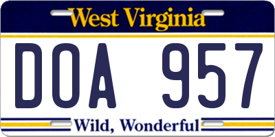 WV license plate DOA957