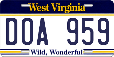 WV license plate DOA959
