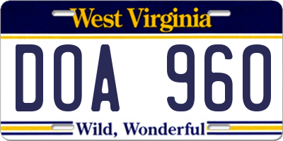 WV license plate DOA960