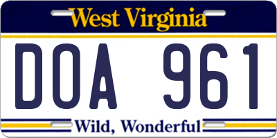WV license plate DOA961
