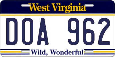 WV license plate DOA962