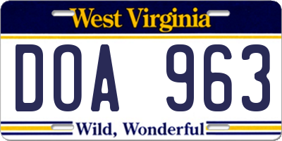 WV license plate DOA963