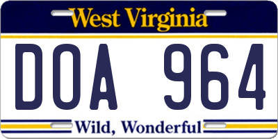 WV license plate DOA964