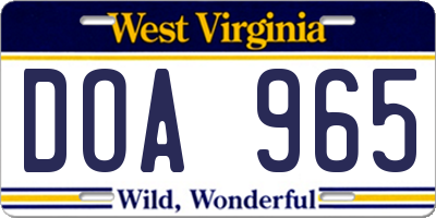 WV license plate DOA965