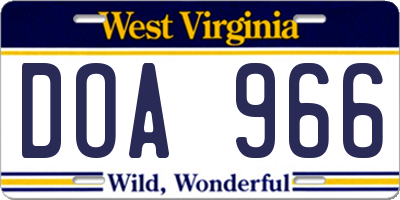 WV license plate DOA966