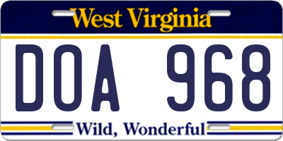 WV license plate DOA968