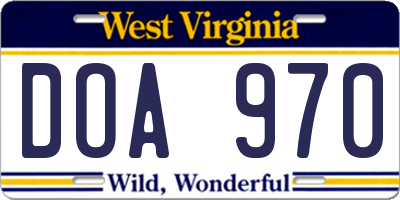 WV license plate DOA970