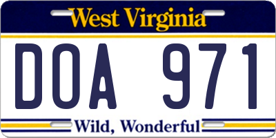 WV license plate DOA971