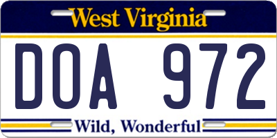 WV license plate DOA972