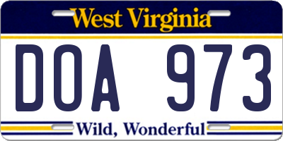 WV license plate DOA973