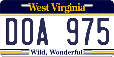 WV license plate DOA975