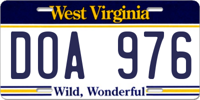 WV license plate DOA976