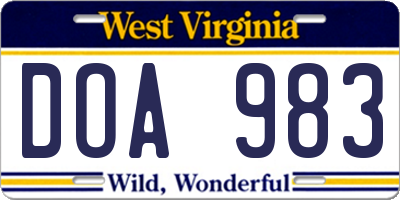 WV license plate DOA983
