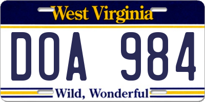WV license plate DOA984