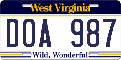 WV license plate DOA987