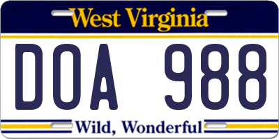 WV license plate DOA988