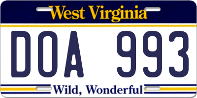 WV license plate DOA993