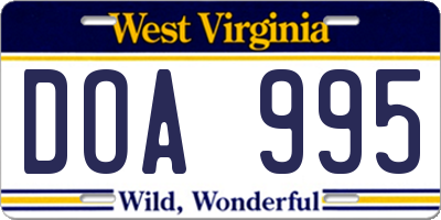 WV license plate DOA995