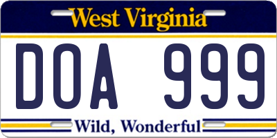WV license plate DOA999