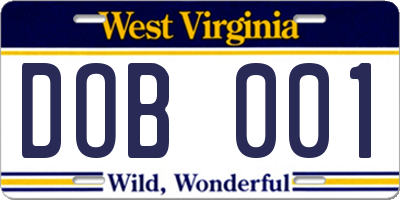 WV license plate DOB001
