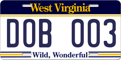 WV license plate DOB003