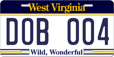 WV license plate DOB004