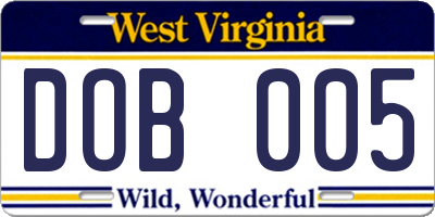 WV license plate DOB005