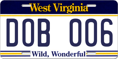 WV license plate DOB006