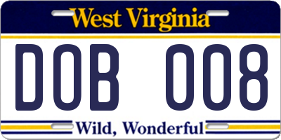 WV license plate DOB008