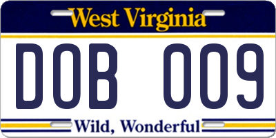 WV license plate DOB009