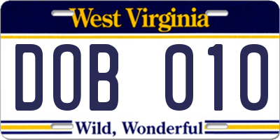 WV license plate DOB010