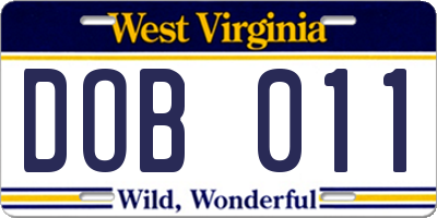 WV license plate DOB011