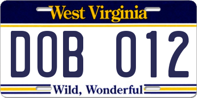 WV license plate DOB012