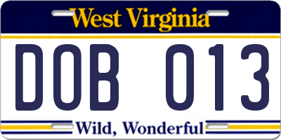 WV license plate DOB013