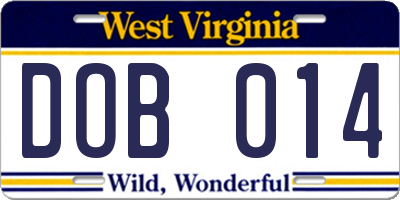 WV license plate DOB014