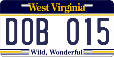 WV license plate DOB015