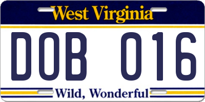WV license plate DOB016