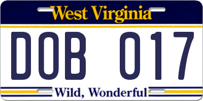 WV license plate DOB017