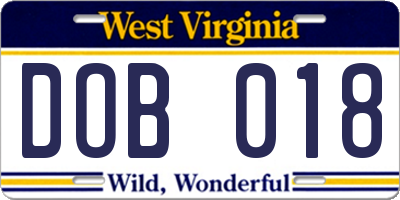 WV license plate DOB018