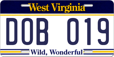 WV license plate DOB019