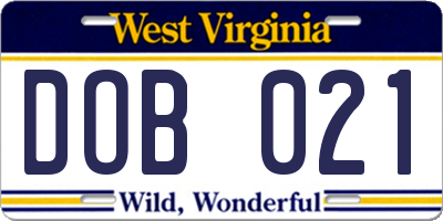 WV license plate DOB021