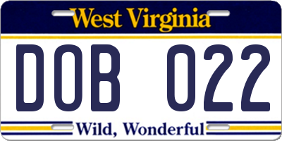 WV license plate DOB022